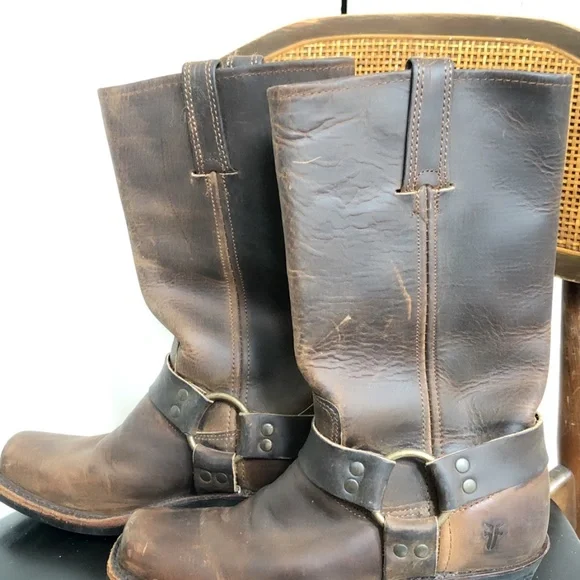 Frye Harness 12R Brown Distressed Leather Boots Sz 6.5 - Picture 7 of 9